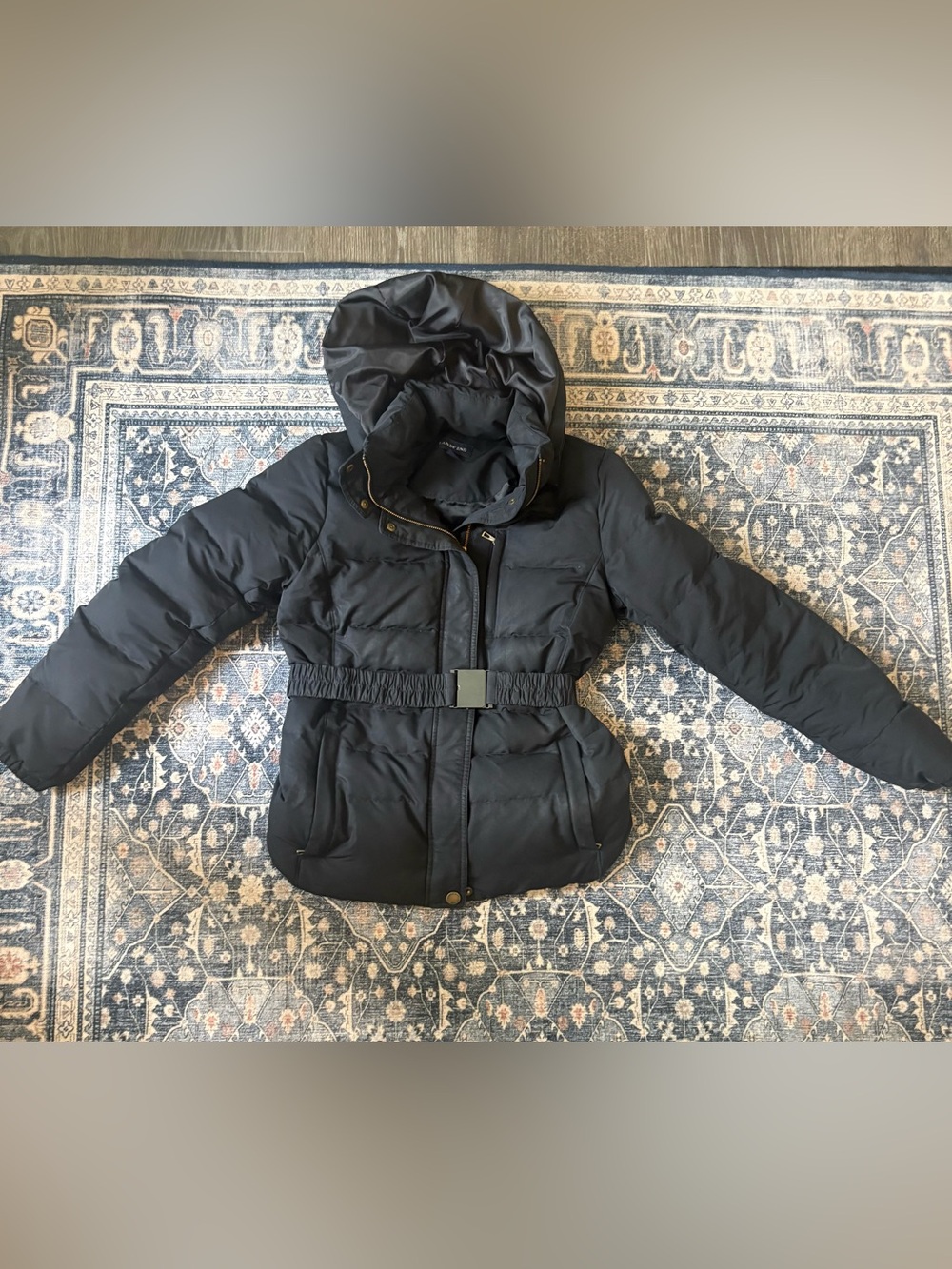 Lands’ End Belted Coat - Size XS Black